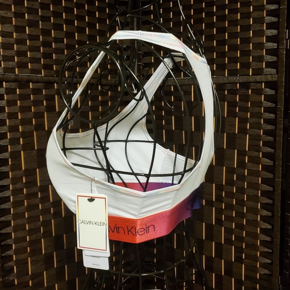 Calvin Klein Unlined Bralette White Rainbow Band - Picture 6 of 9